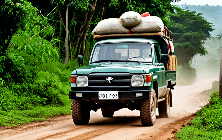 The Bumpy Road**

"A weathered, vintage Toyota Land Cruiser navigating a deeply rutted dirt road in the Congolese countryside. The vehicle is fully loaded with goods, people are riding on top. Dust billows from the tires. Lush green vegetation flanks the road. Overcast sky. safe for work, appropriate content, fully clothed, modest clothing, professional photography, perfect anatomy, correct proportions, natural pose, well-formed hands, proper finger count, natural body proportions, realistic, high detail."

**
