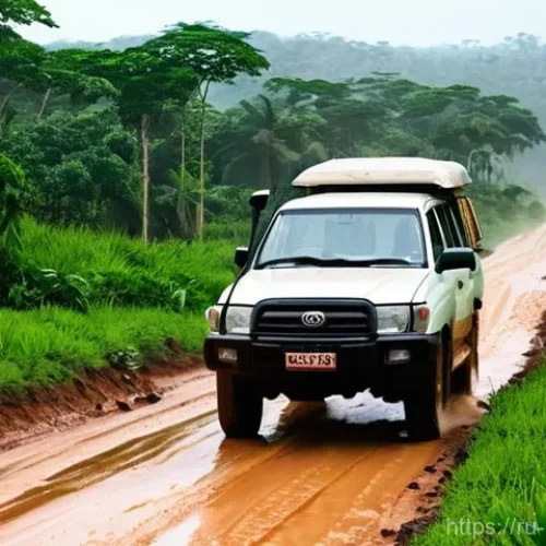 Home 28 콩고 공화국에서 자동차 렌트 및 교통 법규 - **Prompt 1: Congolese Outback Expedition**
A rugged 4x4 off-road vehicle, such as a white Toyota...