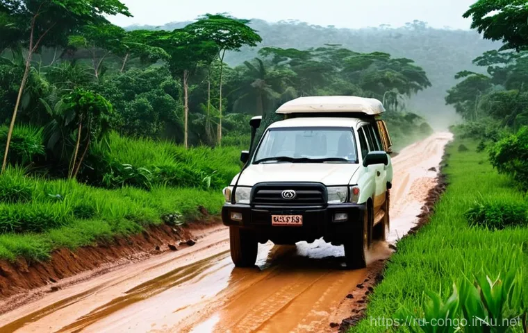 콩고 공화국에서 자동차 렌트 및 교통 법규 - **Prompt 1: Congolese Outback Expedition**
A rugged 4x4 off-road vehicle, such as a white Toyota...
