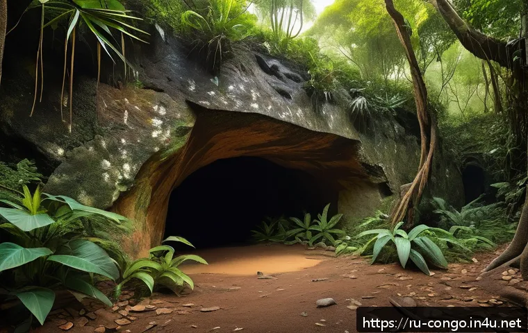 콩고 공화국의 유네스코 문화유산 - An ancient rock shelter deep in the southern forests of the Republic of Congo, featuring detailed pr...